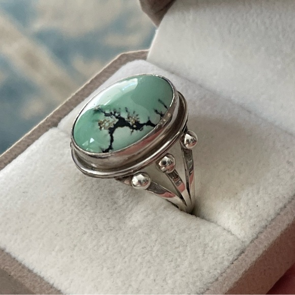 Signed Ed Kee Navajo natural turquoise solid sterling silver ring - Picture 5 of 9